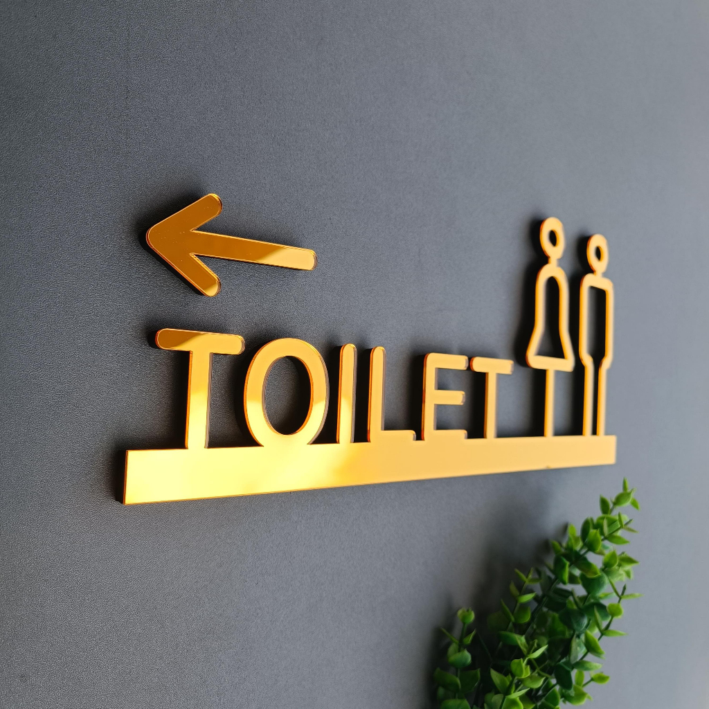 Jual Papan Tanda Arah Toilet Akrilik GOLD Timbul Penunjuk Kamar Mandi ...