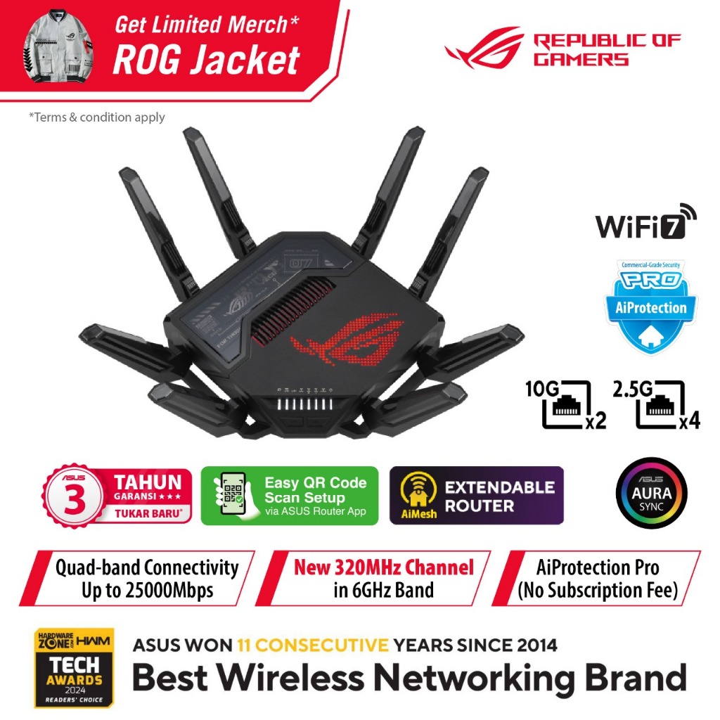 Jual ASUS ROG Rapture GT-BE98 Quad-band WiFi 7 (802.11be) Gaming Router ...