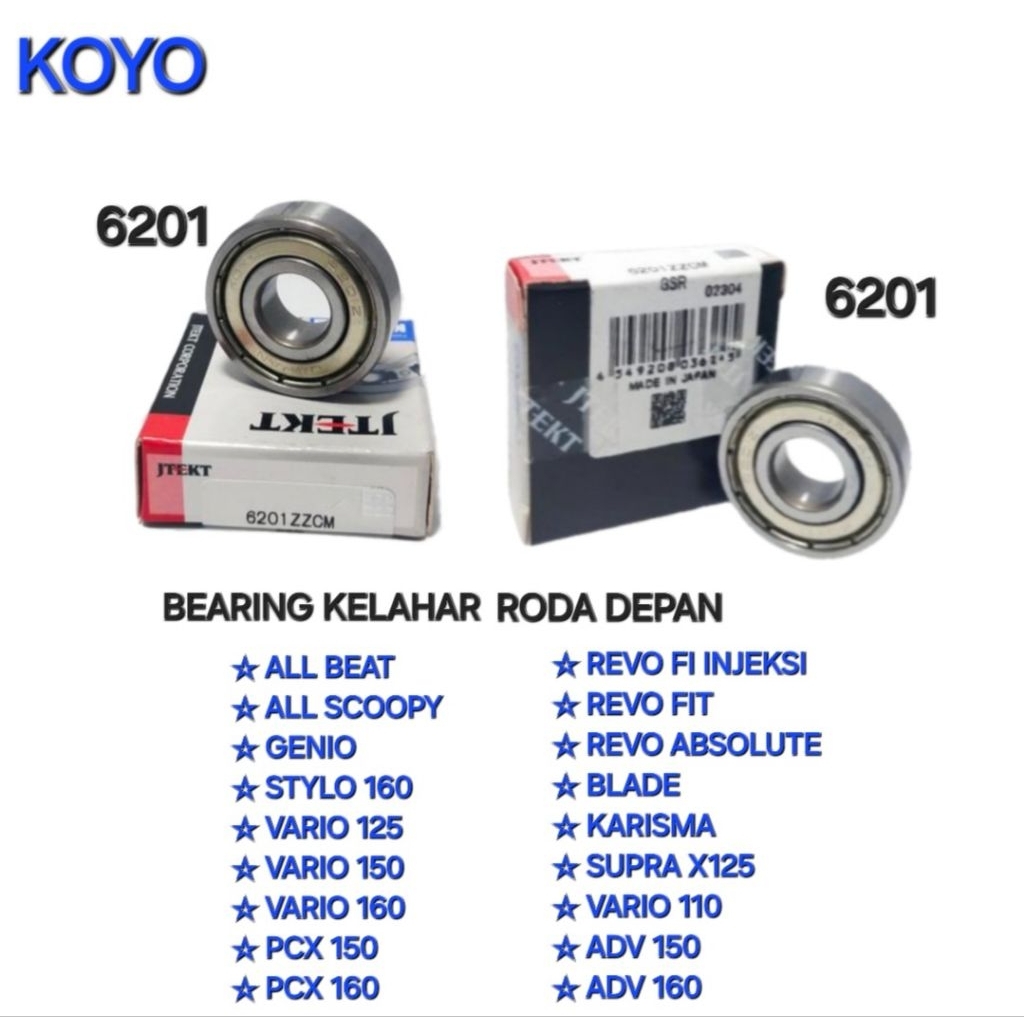 Jual SEPASANG BEARING KELAHAR 6201ZZ RODA DEPAN ALL BEAT ALL SCOOPY ...