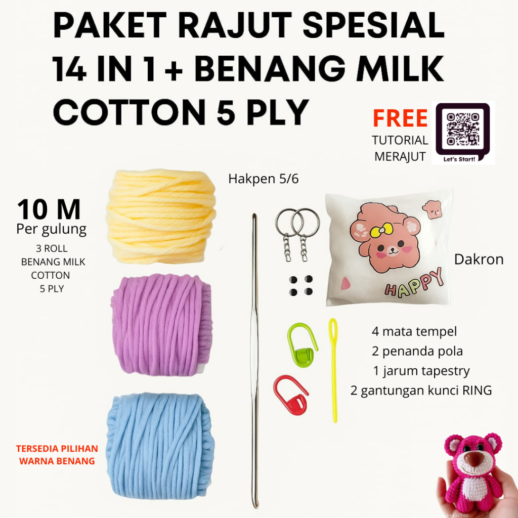 Jual ALAT RAJUT SET LENGKAP PEMULA CROCHET KIT SET DIY RAJUT | BENANG ...
