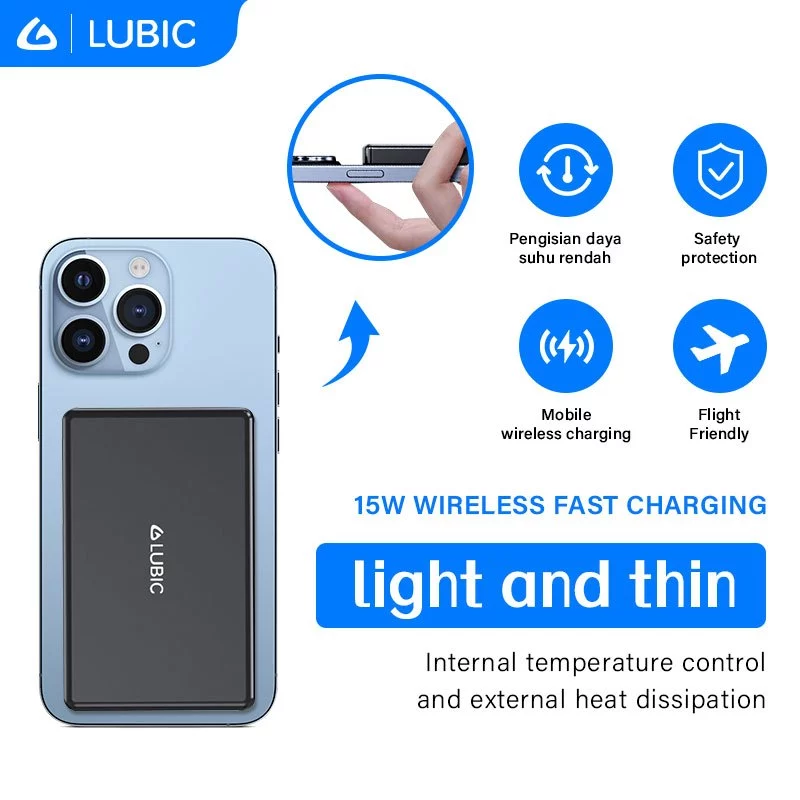 LUBIC Ultra thin Powerbank 10000mAh Fast Charging Magnetic Wireless Power Bank for iPhone Android