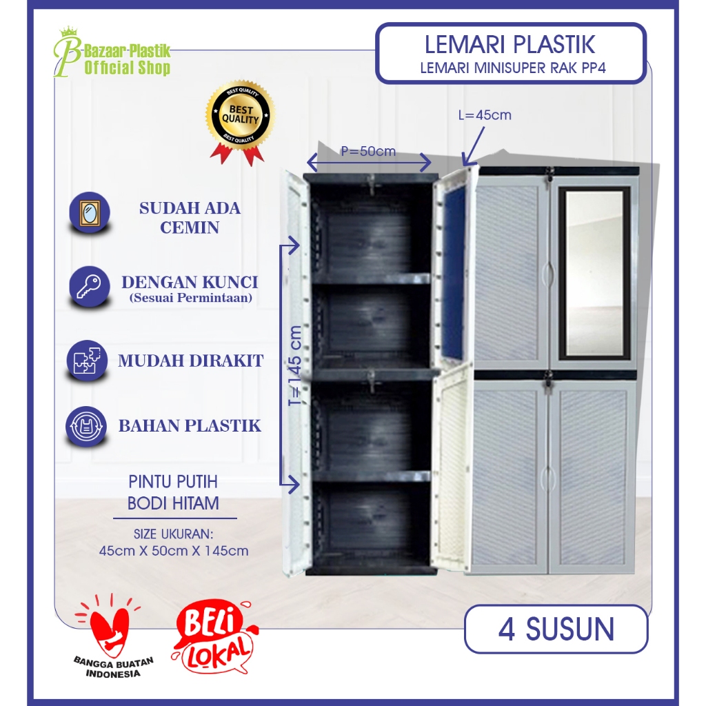 Jual Lemari Pakaian Plastik / Lemari Plastik 4 Susun Pintu Panjang ...