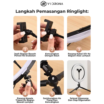 VIDRONA ELK 152 Ringlight 26cm 33cm Lampu Selfie Make Up Vlog Live