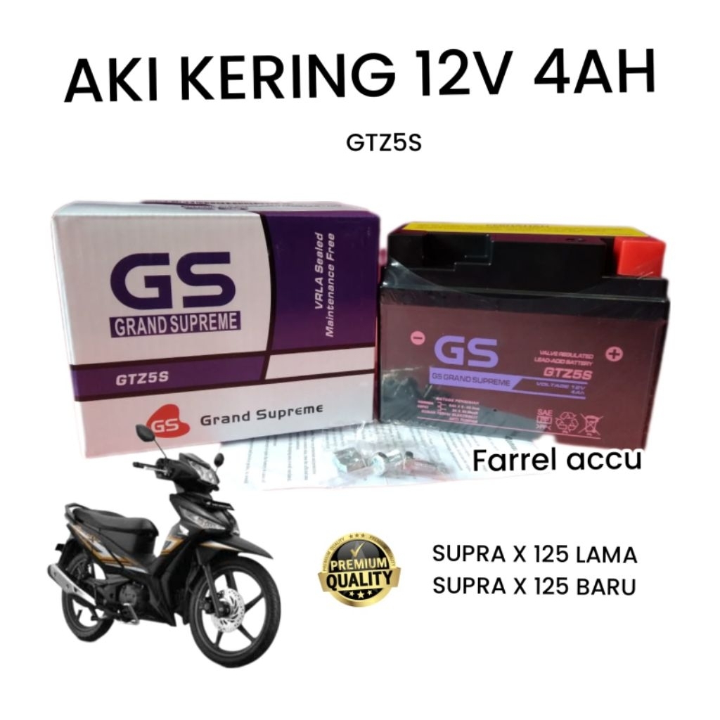 Jual AKI MOTOR SUPRAX 125 LAMA, SUPRA X 125 BARU AKI KERING GS GTZ5S ...