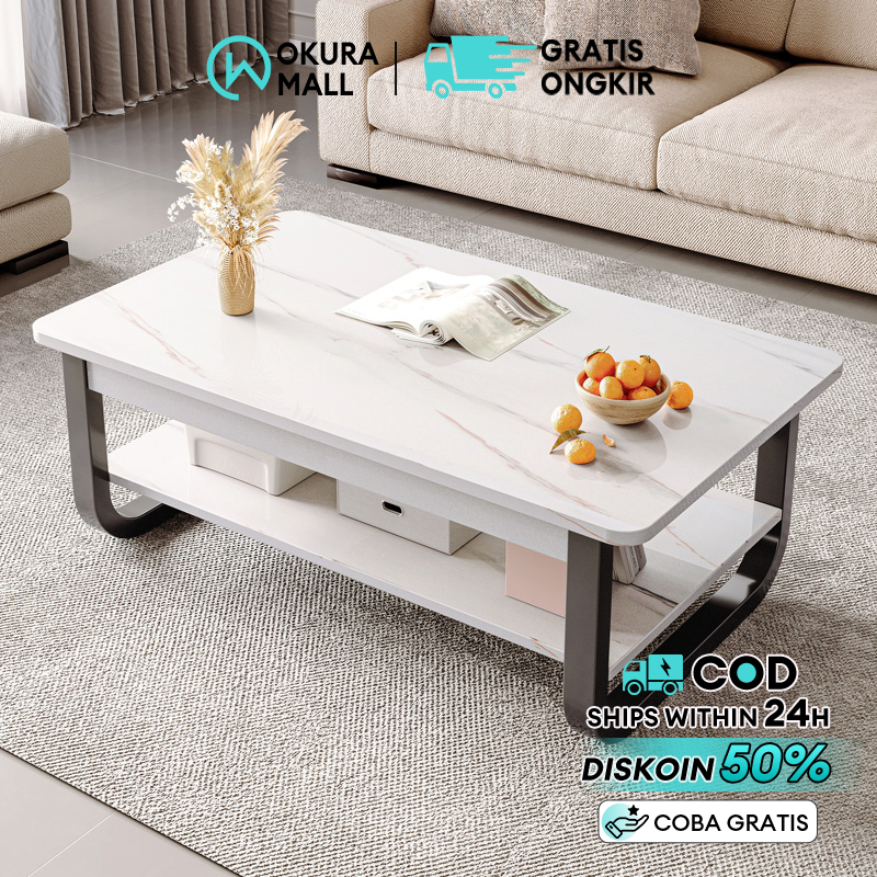 Meja Tamu Meja Tamu Besi  Meja Motif Marmer Solid 120x60x42CM