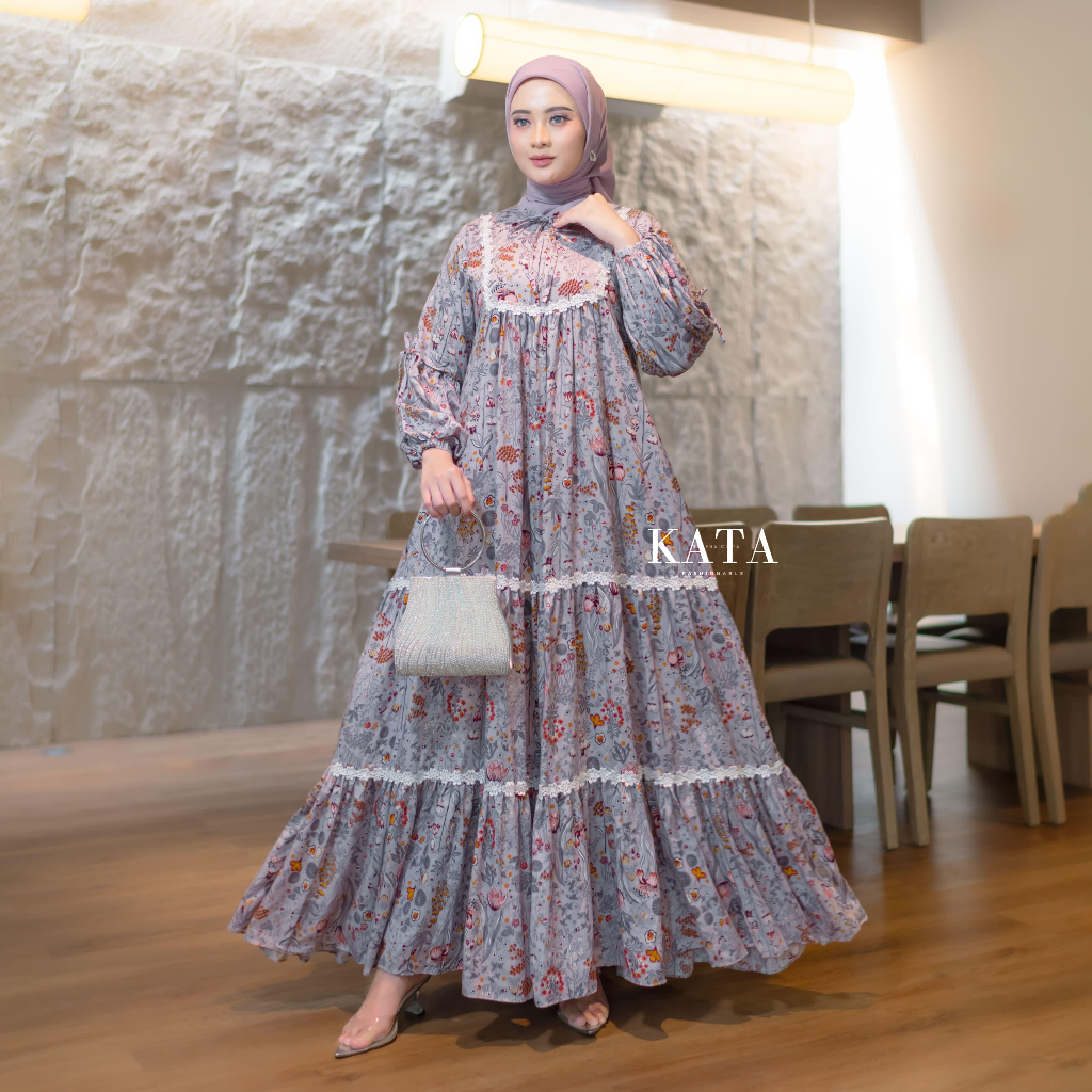Jual Hayvana Renda Dress - Gamis Rempel Renda Gamis Susun Lengan Balon ...