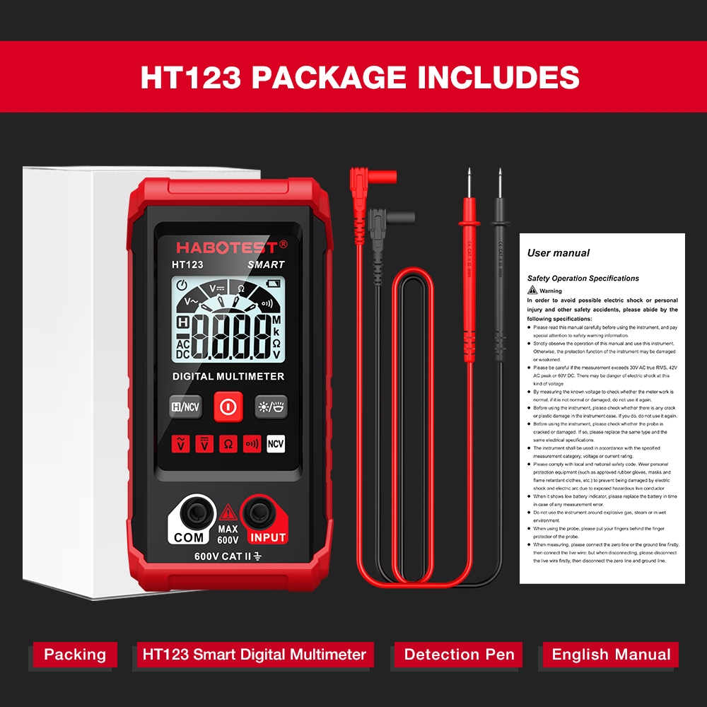 Jual HABOTEST HT89 Pena Uji Digital 12 ~ 300V Detektor Tegangan AC Pena ...