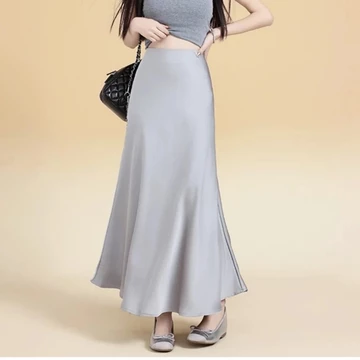 Satin Silk Skirt Rok Duyung Panjang Satin Premium Wanita Elegan Korea Muslimah M L XL