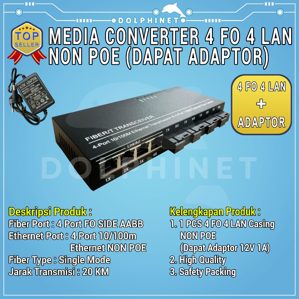 Jual Media Converter 4 FO 4 LAN 4 SC 4 RJ45 4F4E 10/100 Mbps 12V Power ...