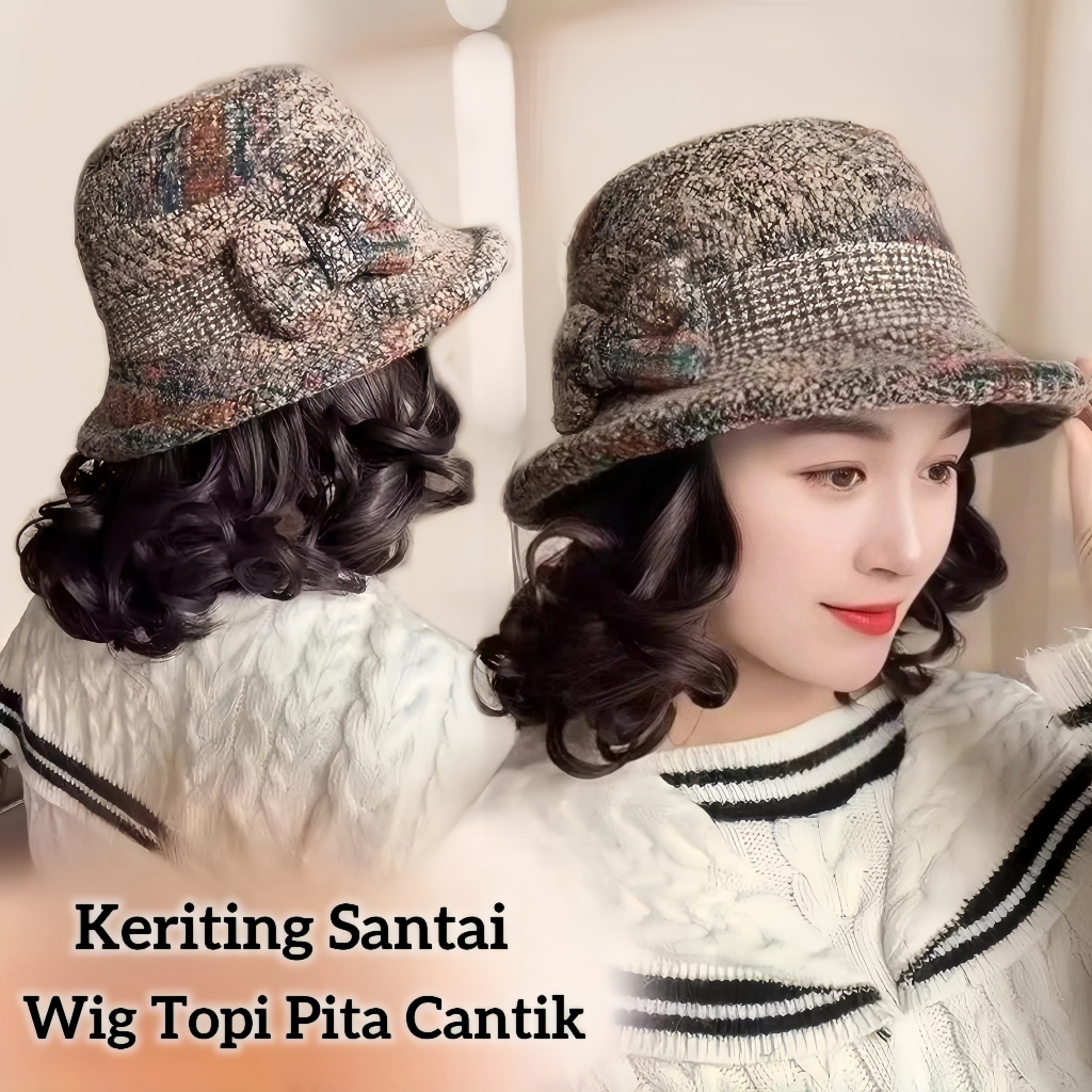 Jual Topi Wig Satu Pendek Rambut Keriting, Topi Wig Wanita Mode Kotak ...