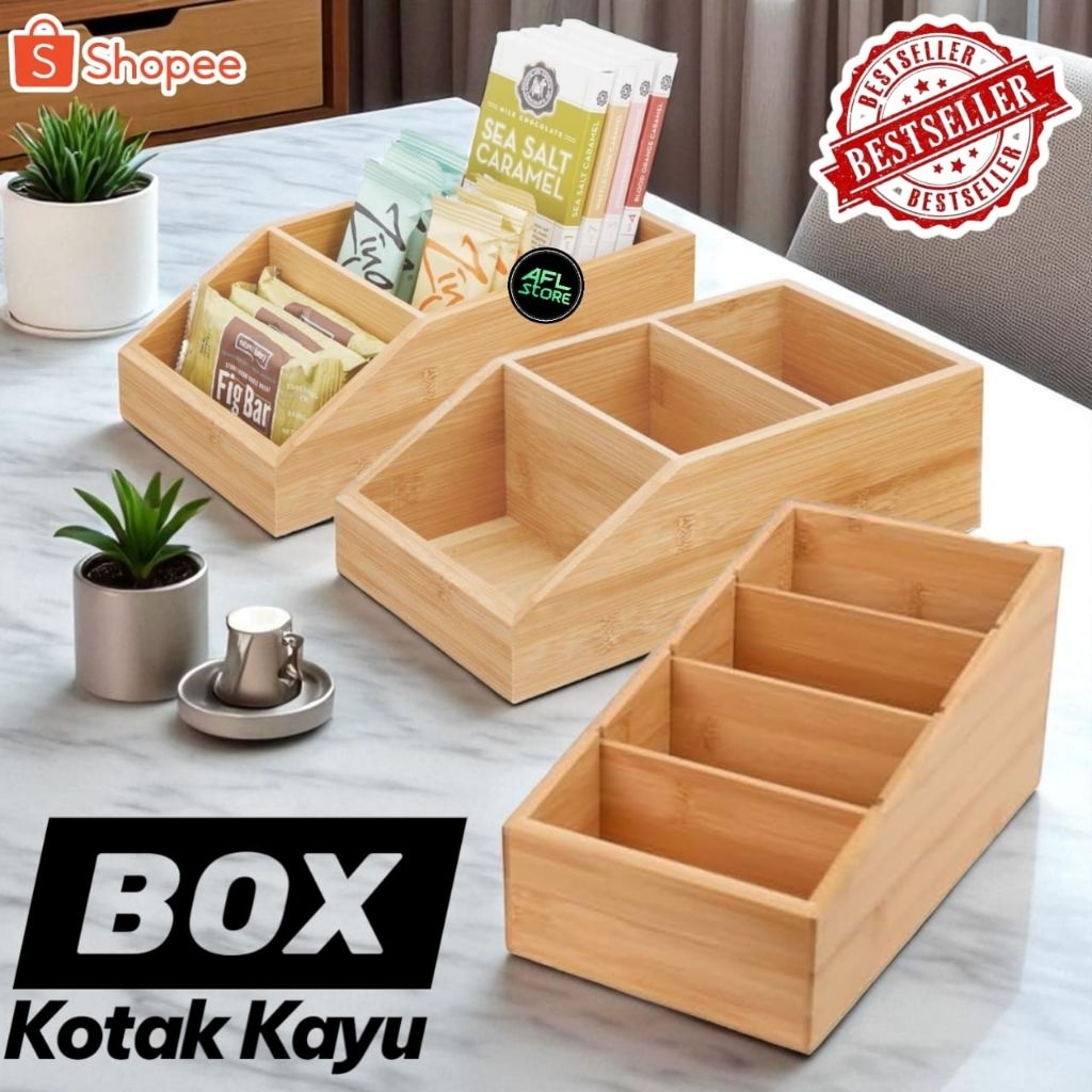 Jual box kotak kayu 2 sekat 3sekat 4 sekat/wadah penyimpanan makanan ...