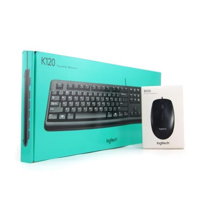 Jual Logitech Keyboard USB K120 + Mouse USB B100 Wired | Shopee Indonesia