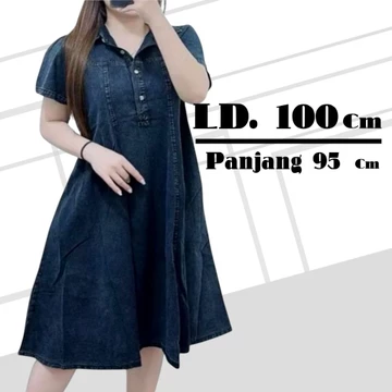 Dress Wanita Jumbo Ld 130 Ld 110 Bahan Jeans Wash Tidak Kaku