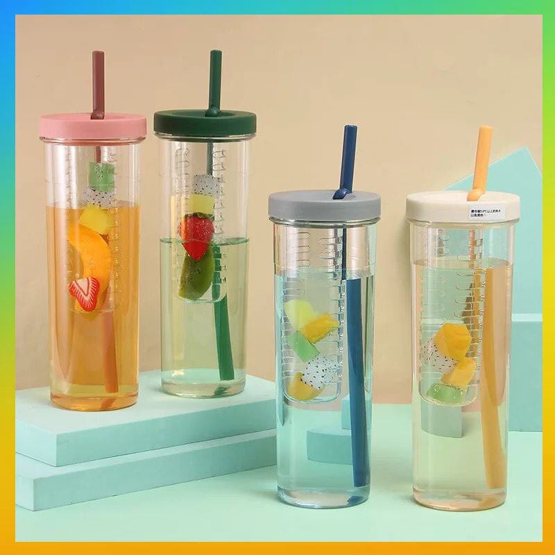 Jual Botol Minum Transparan Infused Water Botol Minum Sedotan Lipat ...