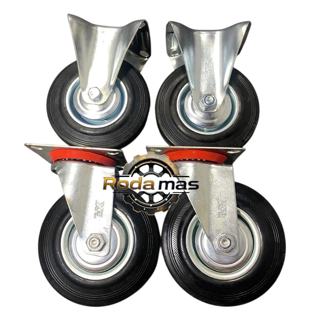 Jual roda troli karet 4 inch 1 set ( 2 roda mati + 2 roda hidup ) roda ...