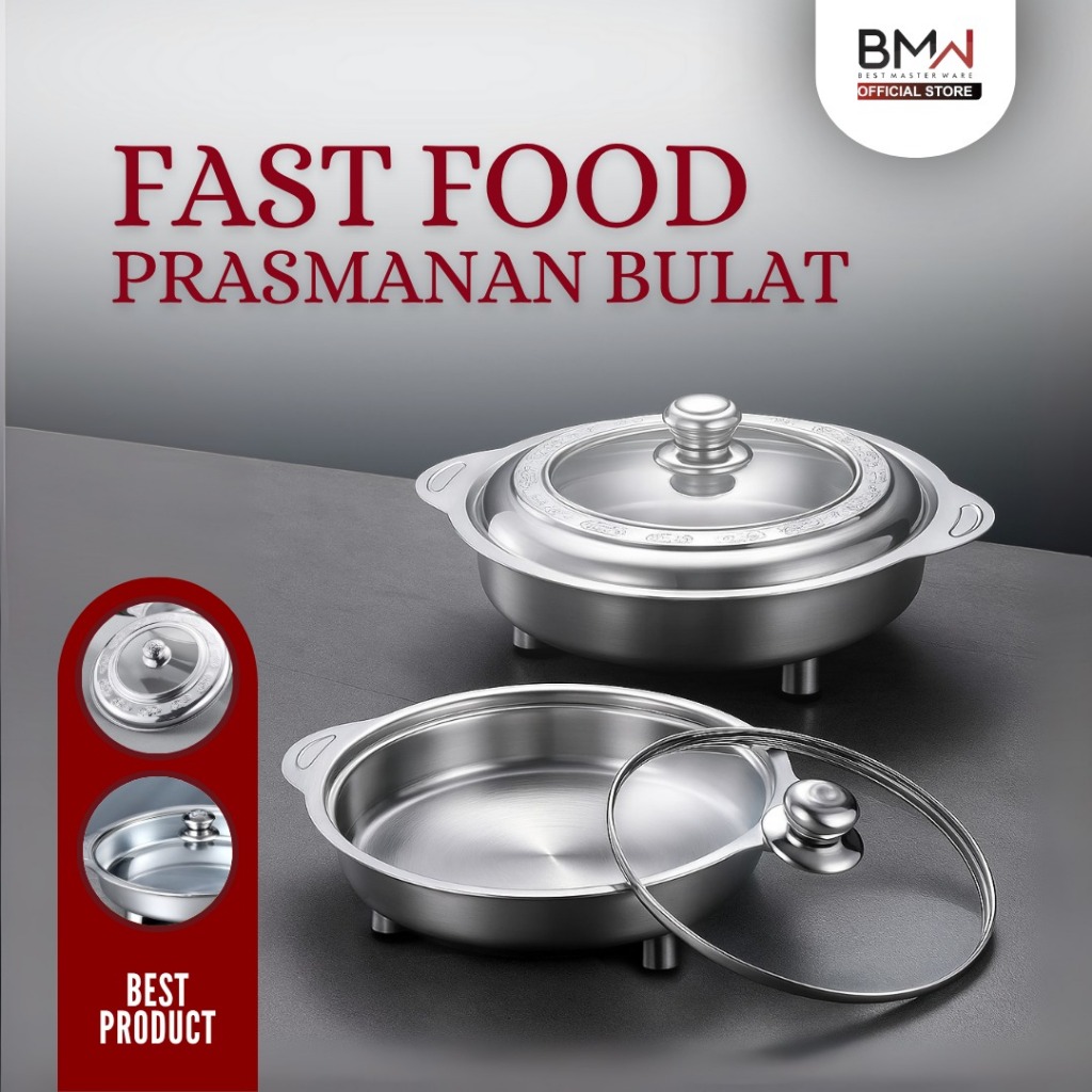 BMW Kitchen Ware - Tempat Makan Prasmanan Set Stainless Steel Fast Food Wadah Saji Lauk Tutup Kombinasi