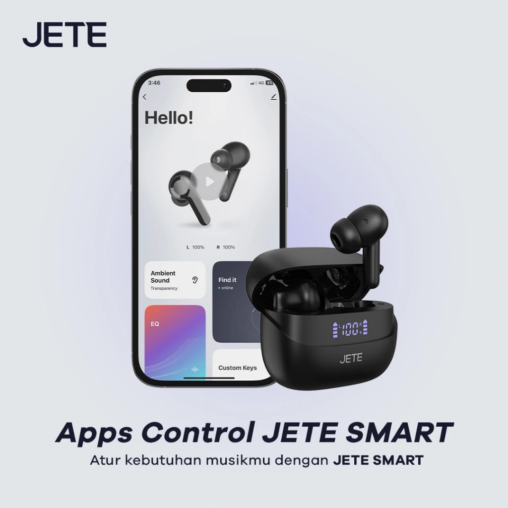 JETE TWS ANC TX3 with Apps Control and Equalizer Low Latency 45m/s - Garansi 2 Tahun