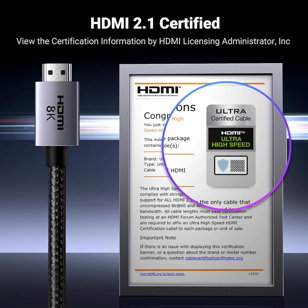 UGREEN Kabel HDMI 2.1 8K 60hz 4K 240Hz 165Hz 144Hz 120Hz 48Gbit/s High Speed HDR eARC 25914 Panjang 10 Meter