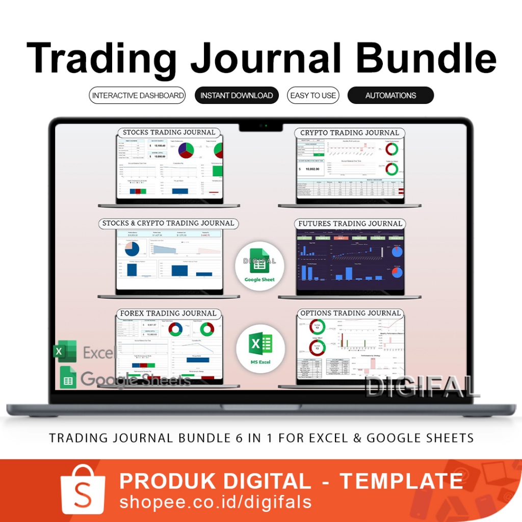 Jual Trading Journals (Bundle) Trading Journal BundIe 6 in 1 for Excel ...
