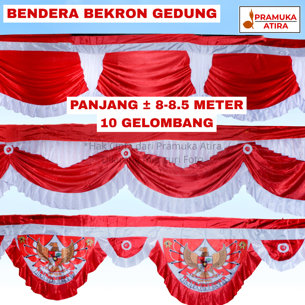 Jual BENDERA MERAH PUTIH RUMBAI BENDERA BEKRON GEDUNG PANJANG ±8.5 ...