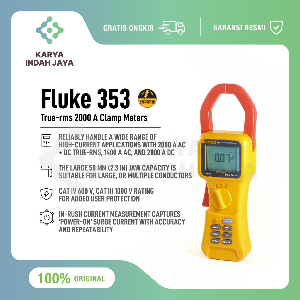 Jual Fluke 353 True RMS 2000 A Clamp Meter | Shopee Indonesia