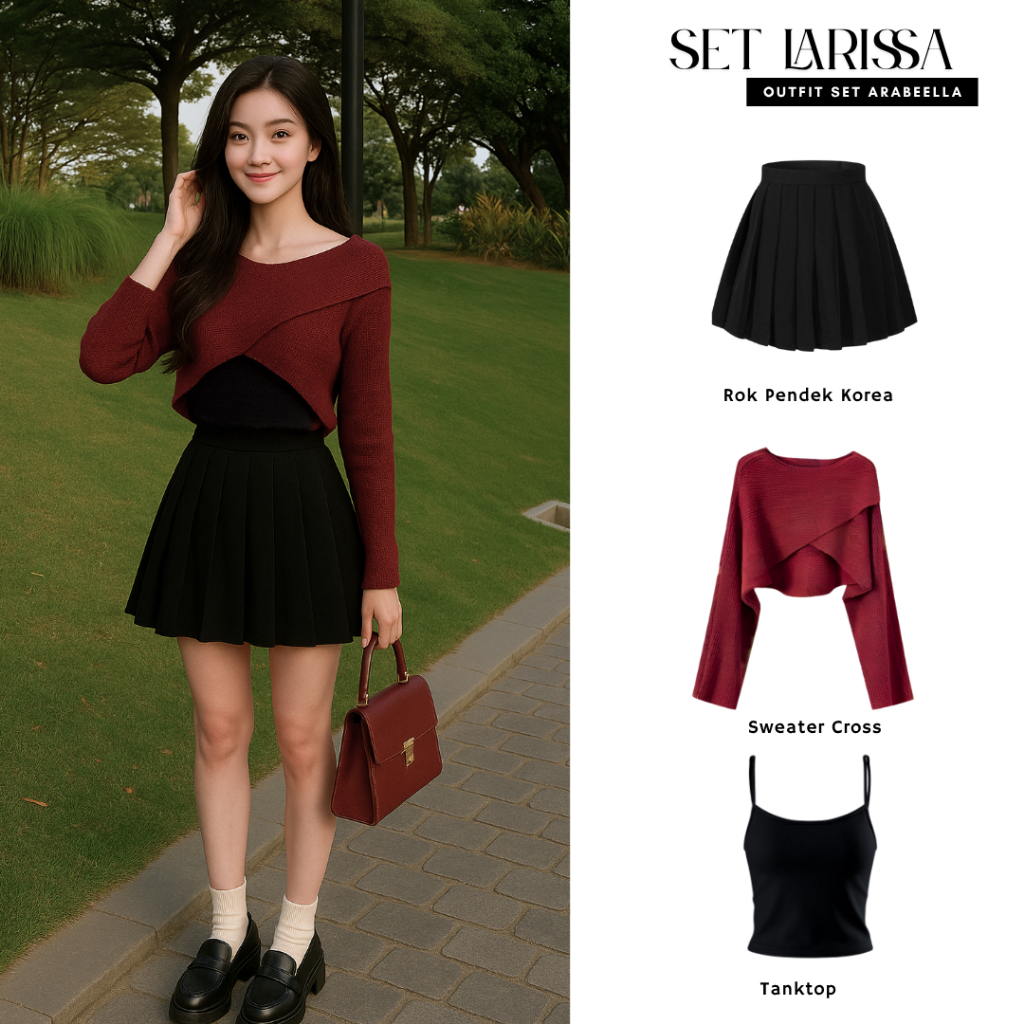 Jual Setelan Wanita Larissa / Rok Pendek Mini / Sweater Cross Top ...