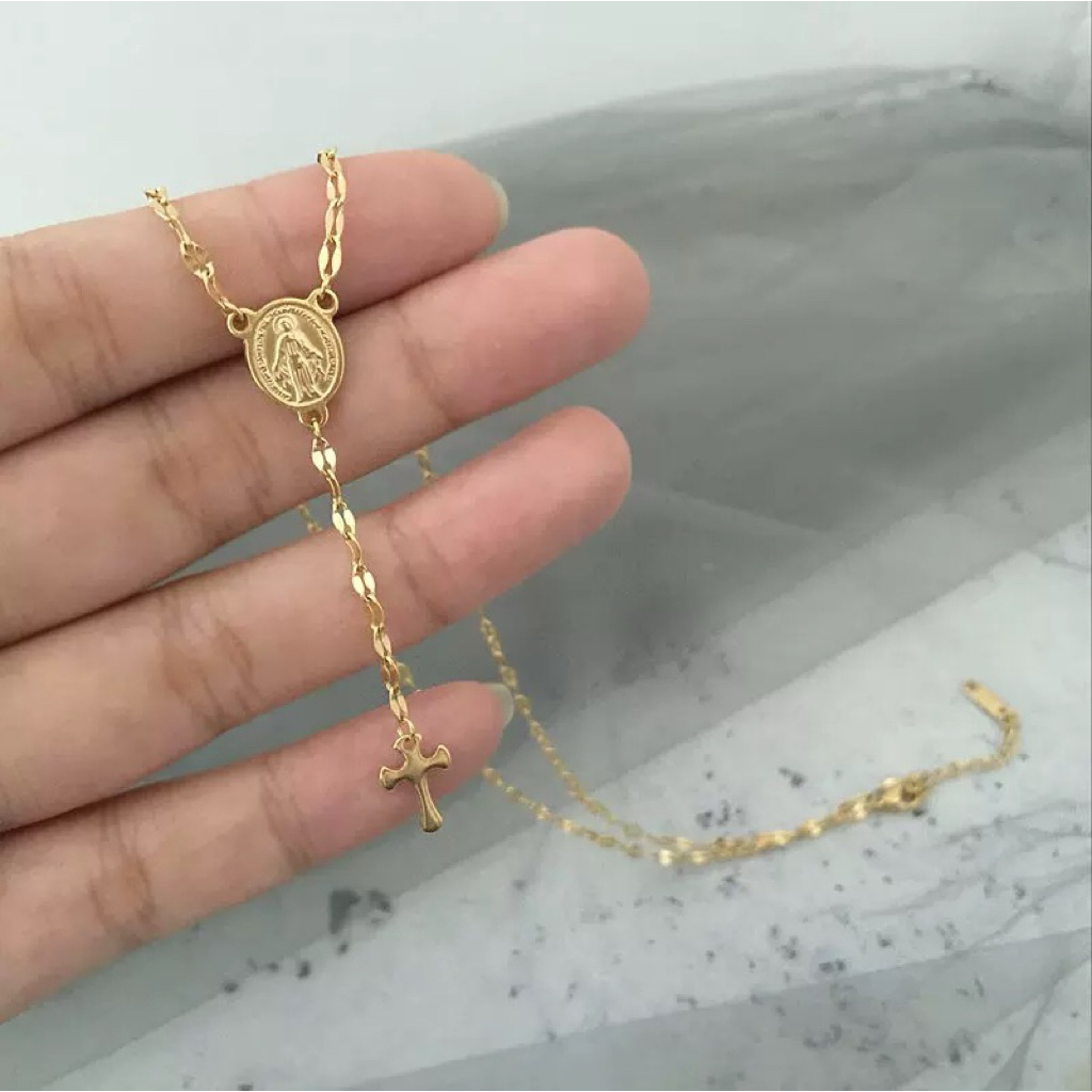 Set Gelang Dan Kalung Rosario Unisex Titanium Lapis Emas Asli Anti Karat 5