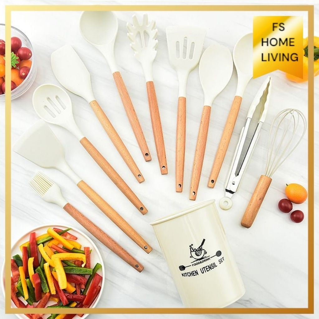 Jual Sutil Kayu Putih Codet Kayu Putih KITCHEN SET Putih Spatula Sendok ...
