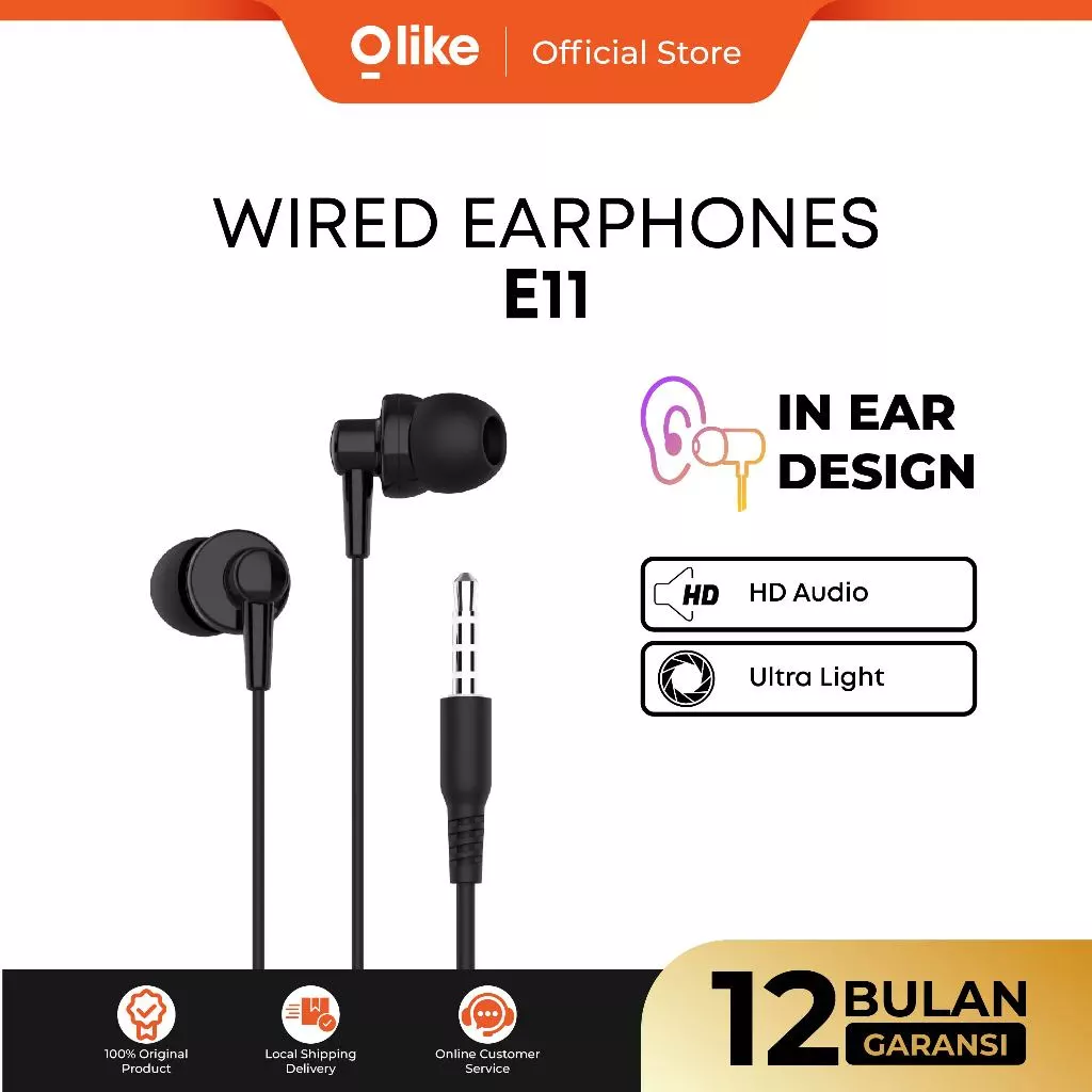 OLIKE HEADSET WIRED NOISE REDUCTION STEREO BASS STEREO EARPHONE HANDSFREE 120CM SUPER LIGHT WITH MIC HEADSET E1
