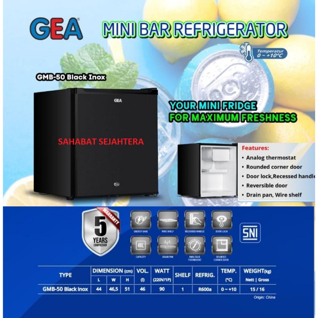 Jual GEA Mini Bar Refrigerator Kulkas Mini Hemat Listrik GMB-50 Black ...
