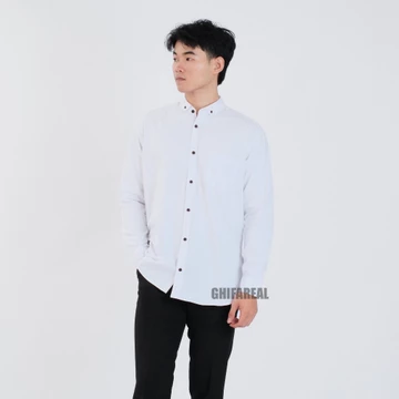 GHIFAREAL Kemeja Pria Butter Yellow Lengan Panjang Kemeja Polos Pria Soft Yellow Premium