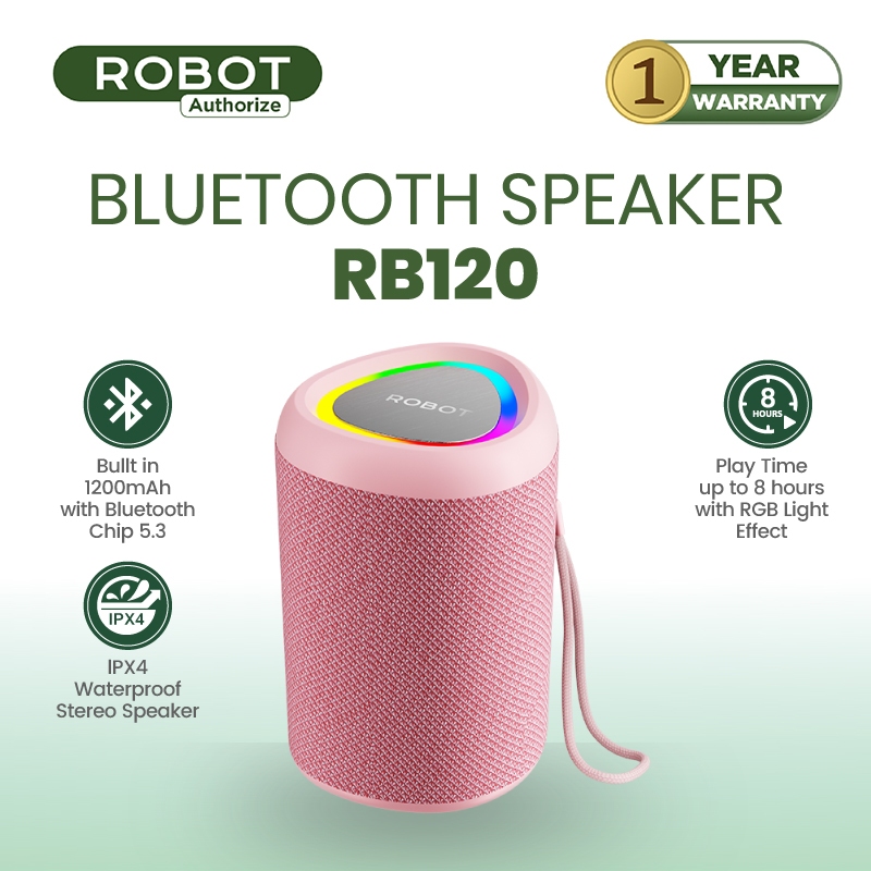 ROBOT Speaker Bluetooth RGB Tahan Air IPX4 1200mAH Portable Speaker  Mini Pemutaran Jam RB120 Original Garansi Tahun