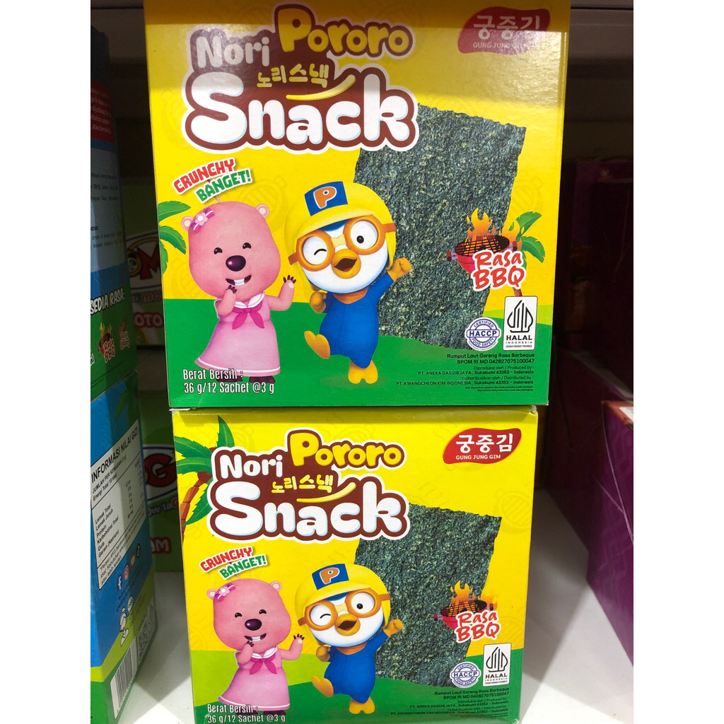 Jual Nori Pororo Snack Anak Rasa Rumput Laut Rasa BBQ 36g x 12pcs ...