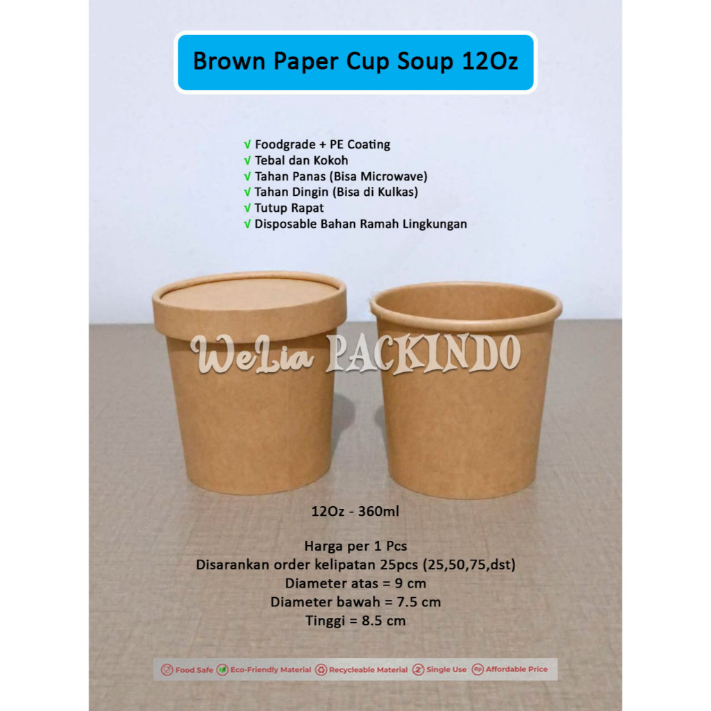 Jual [1 PCS] Brown Paper Cup Soup 12Oz 360ml + Tutup Premium / Paper ...