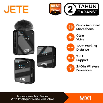 JETE MX1 Microphone Wireless Clip On Mic Live Youtuber 2in1 Garansi 2 Tahun