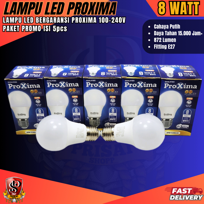 Jual Bolam Lampu Led 8W Paket 5 PCS / Bohlam Led 8watt Cahaya Putih ...