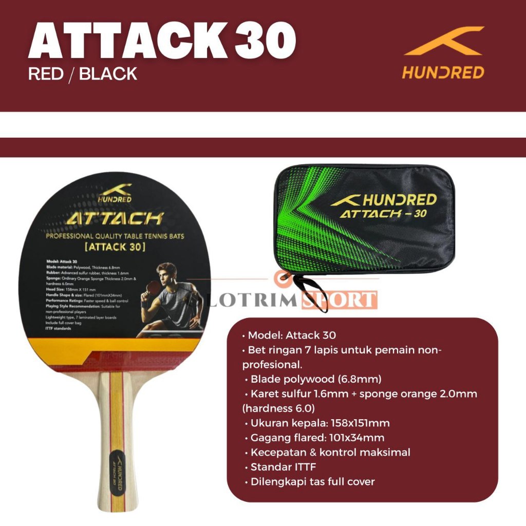 Jual Bat Ping Pong HUNDRED ATTACK 10 20 30 40 50 bat tenis meja