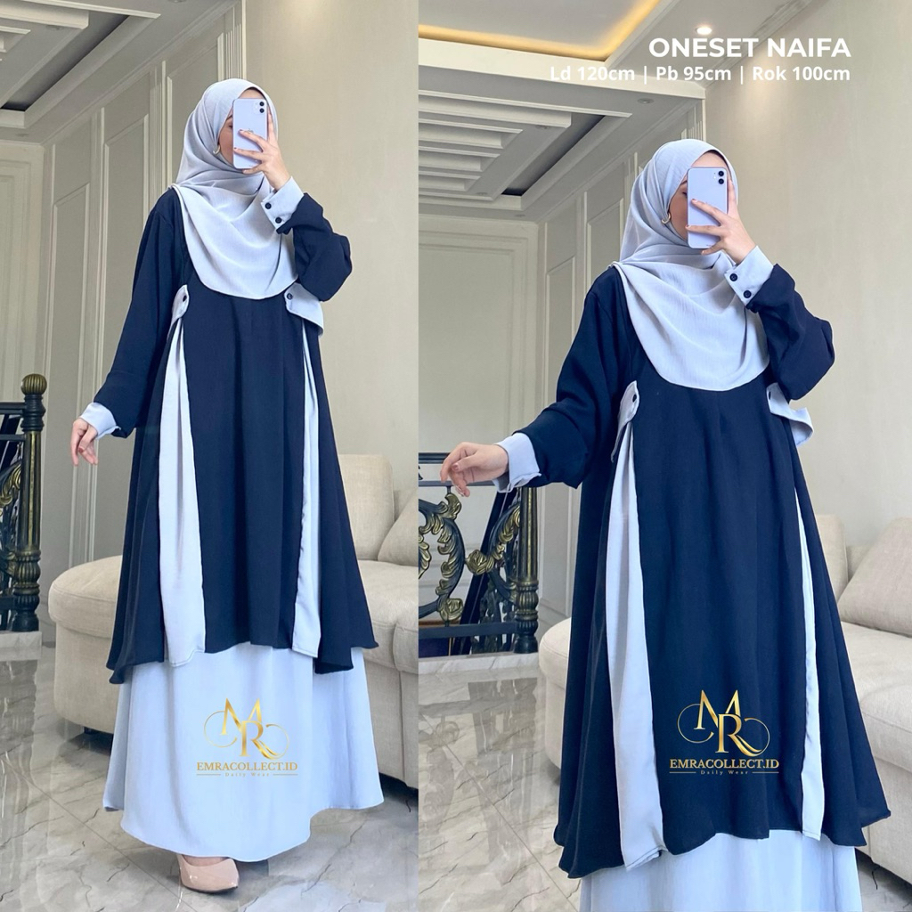 Jual Naifa Dress Oneset Rok Malay Setelan Rok Tunik Syar’i Jumbo Gamis ...