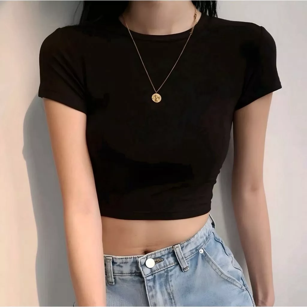 Gambar 6 Crop Top Wanita Korean Style Cotton Stretch – Kaos Wanita Trendy Kekinian