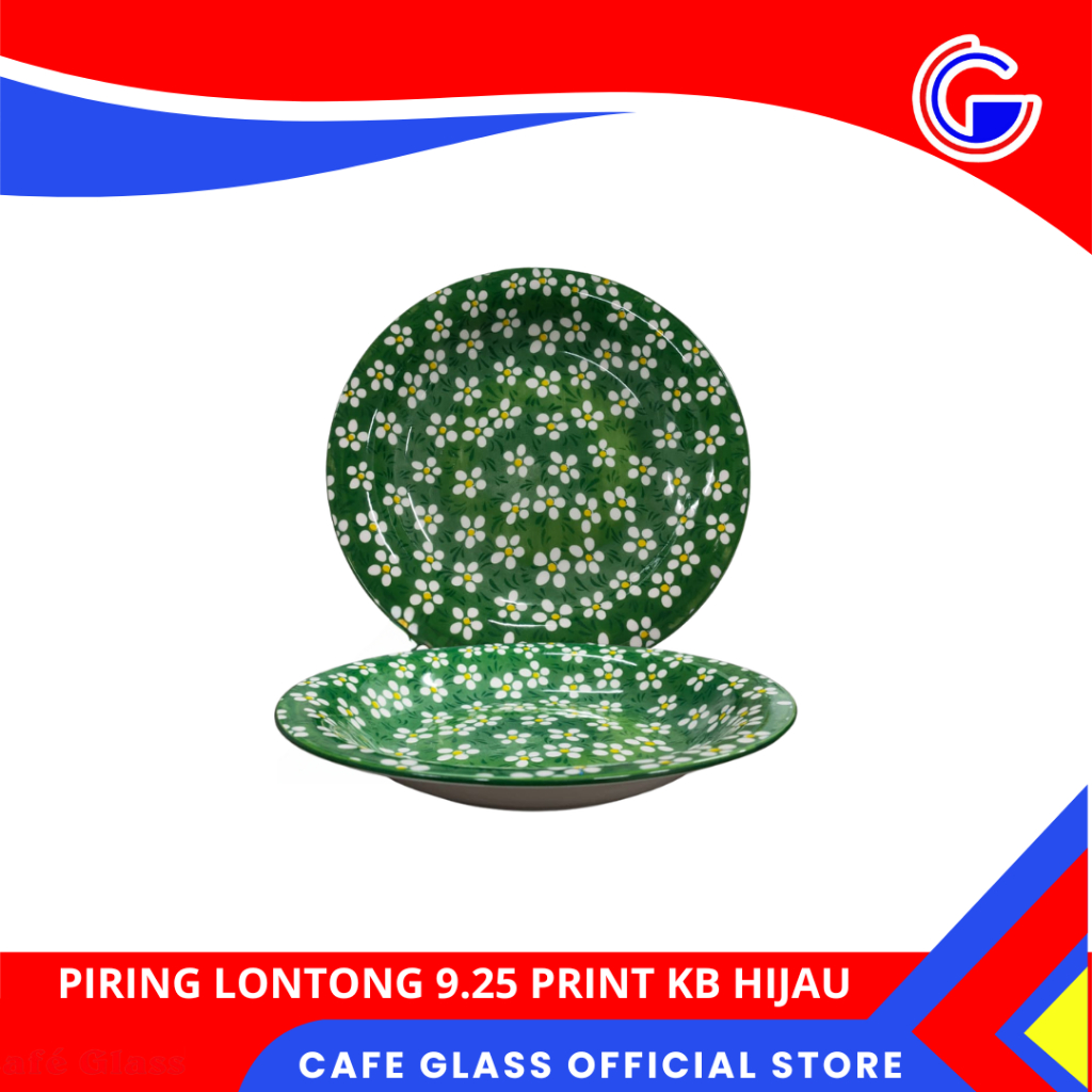 Piring Mangkok Keramik Motif Bunga Rumput Hijau - Piring Makan 9.25 - Mangkok 7 Bakso