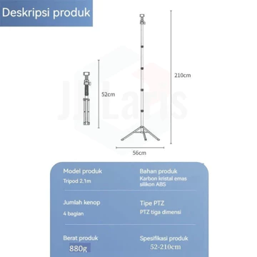 Tripod Profesional A1 Metalic Besi Tebal 2.1 Meter Handphone Chrome Gratis Holder HP