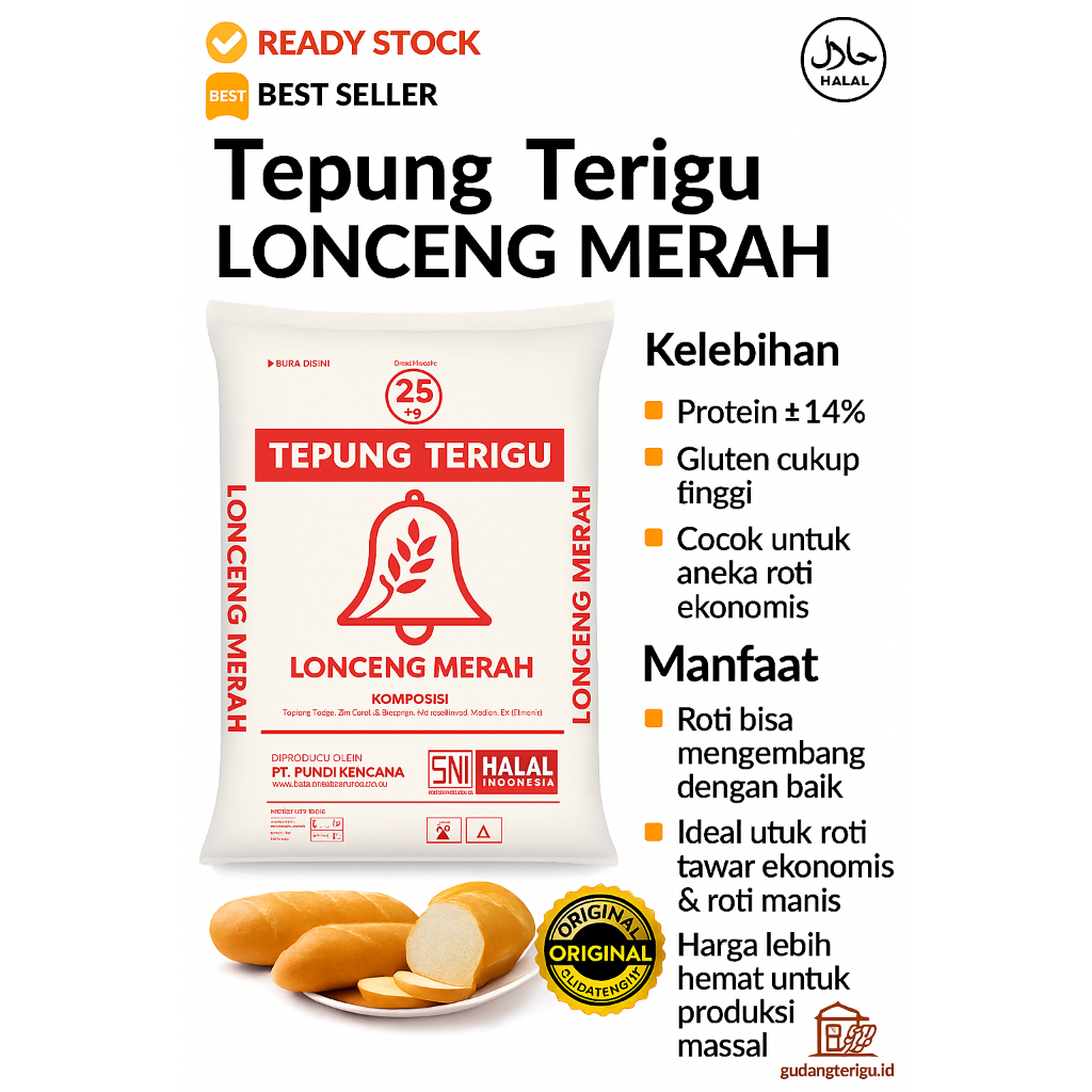 Jual Tepung Terigu Protein Sedang Lonceng Merah 25KG – Cocok untuk Roti ...