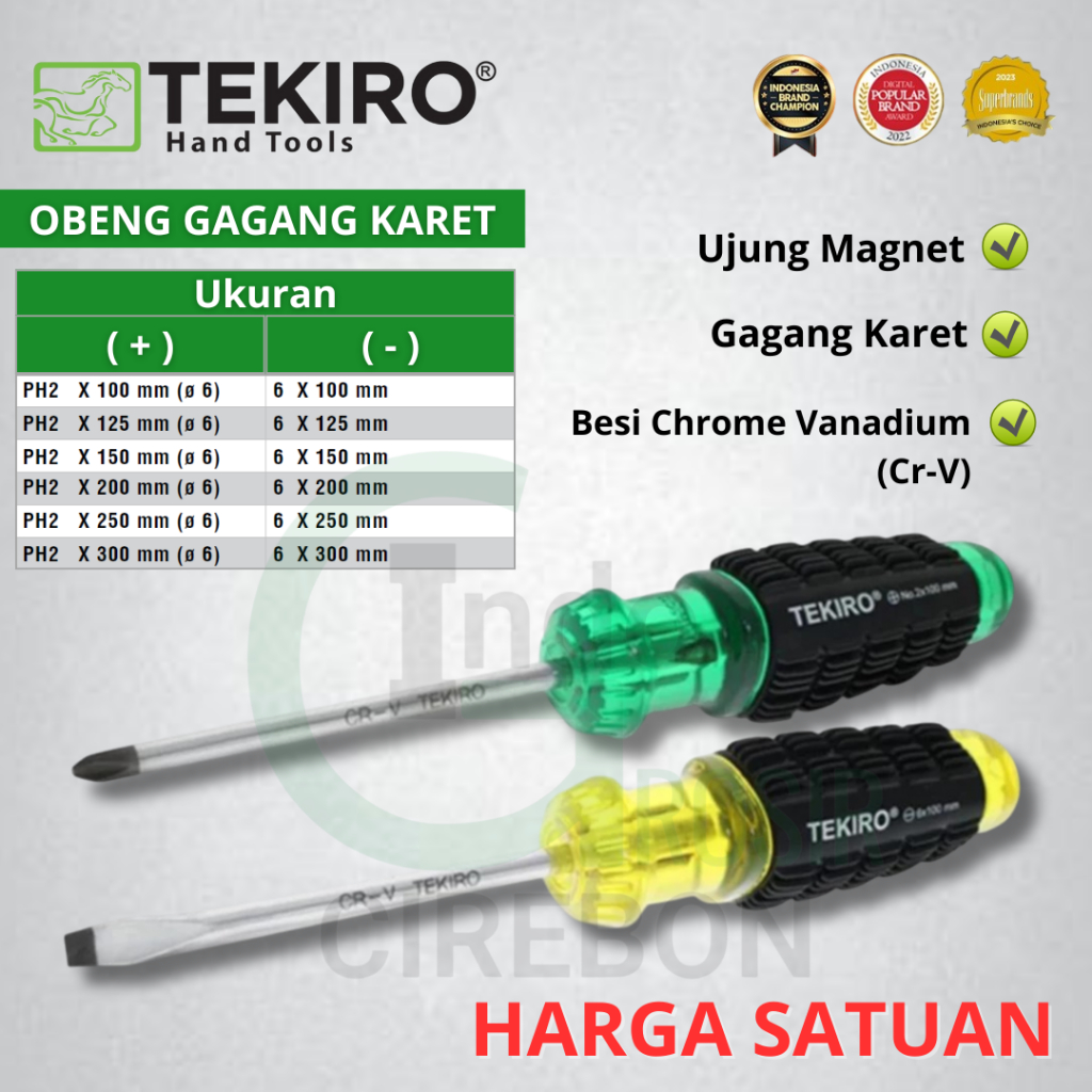 Jual Tekiro Obeng Gagang Karet Plus (+) Minus (-) Hijau Kuning Panjang ...