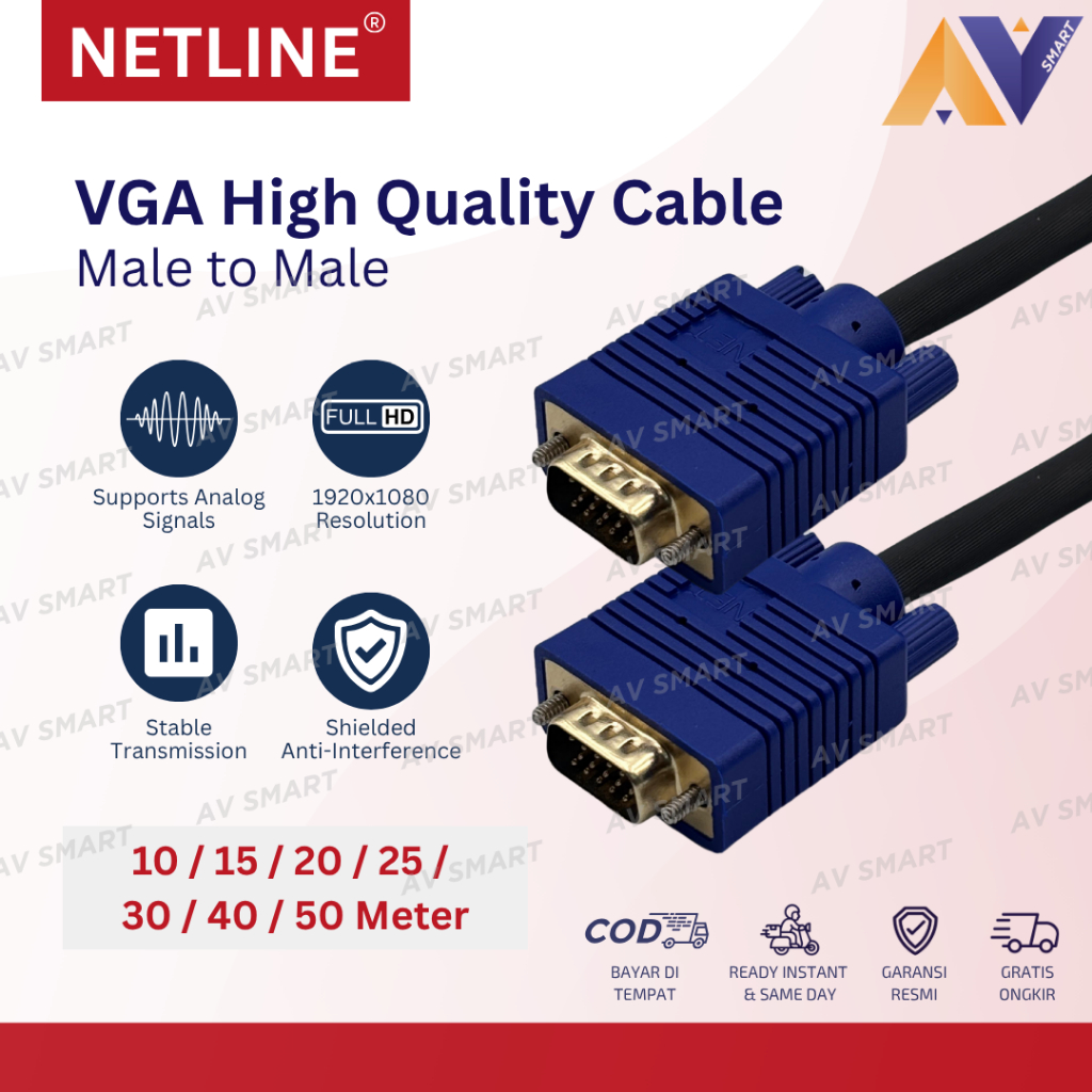 Jual Netline Kabel VGA Male to Male 10 / 15 / 20 / 25 / 30 / 40 / 50 M ...