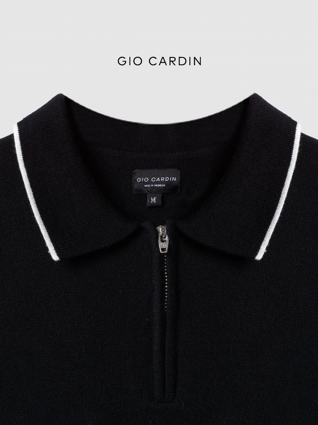 Kaos Polo Pria Knit Hitam Premium Viscose Zipper Gio Cardin foto 3