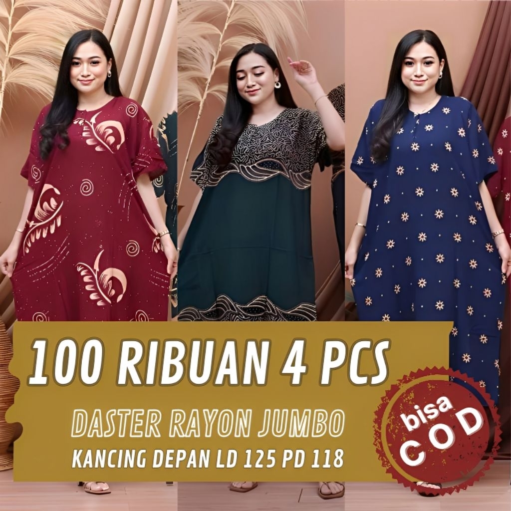 Jual Paket Daster Ukuran Jumbo 100 ribuan 4 Daster Bahan Rayon Lengan ...