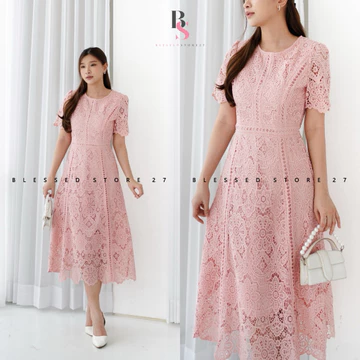 Ada Size Jumbo D1714 Aesun Korean Style Floral Brocade Vintage Midi Dress Natal Brukat Pesta