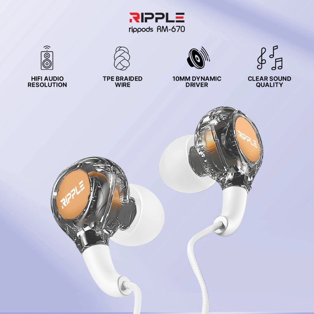 Jual Rippods Ripple REP-670 Wired In-Ear Earphone with Stereo Mic ...