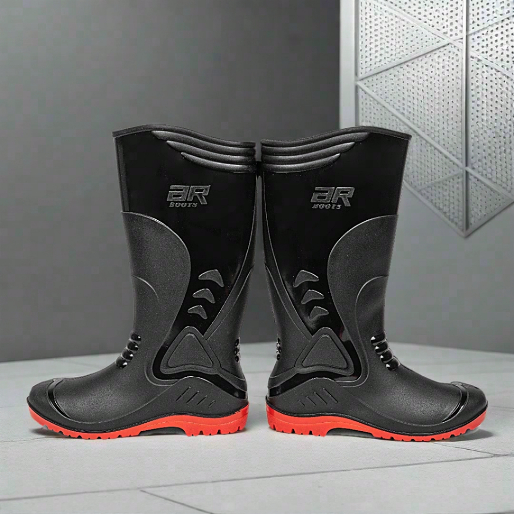 Jual Sepatu Boot Tinggi ARDILES CRANE Hitam Merah Karet Lokal Anti Air ...