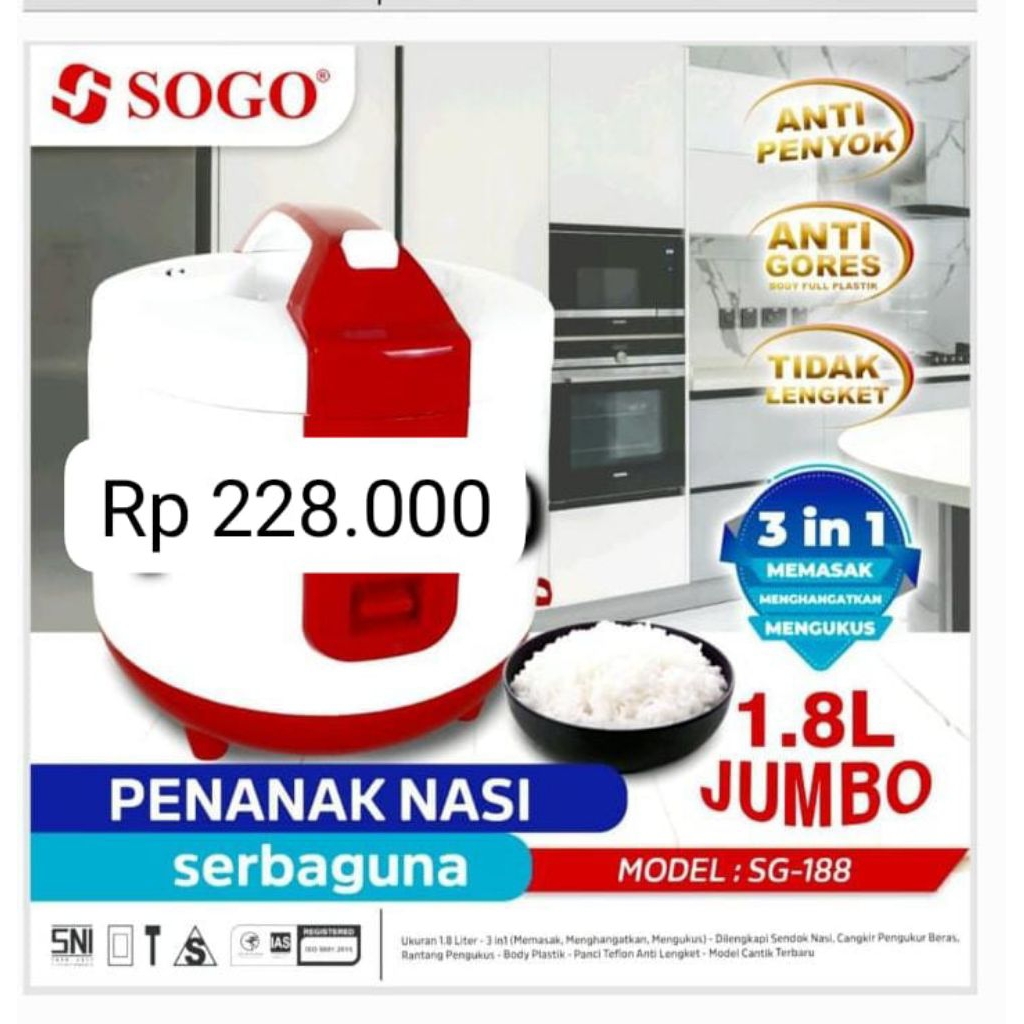 Jual Rice Cooker Sogo SG-188(1,8L) | Shopee Indonesia